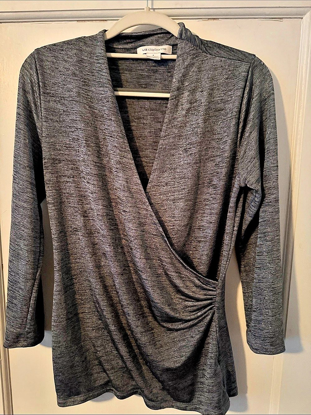 Liz Claiborne Gray Wrap Front Tunic Size Small Like New